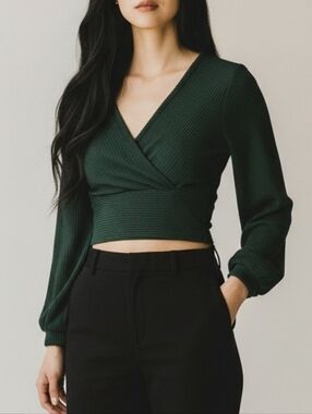 Olivia Rae Livi rib long sleeve crop top, green
